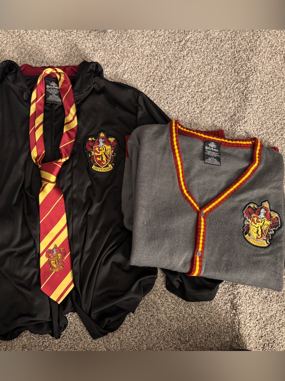 Harry Potter Gryffindor V-Neck Cardigan Sweater in Gray with Red & Gold Trim